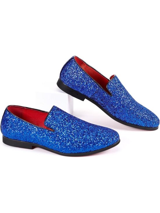 Men\'s Blue Leather Glitter Sparkly Loafers Slip On Tuxedo Formal Events Shoes main image 5